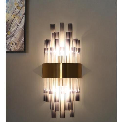 Parlor smoke black glass Wall Light tube glass Lighting for Living Room glass lampshade Wall sconce Bedroom Hotel wall fixtures