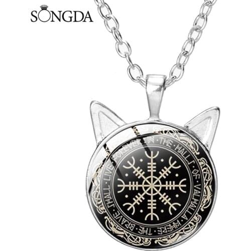 Tree Of Life Yggdrasil With Triquetra Symbols Poster Neckchain Art Photo Glass Dome Cat Ear Pendant Necklaces For Believer Gifts