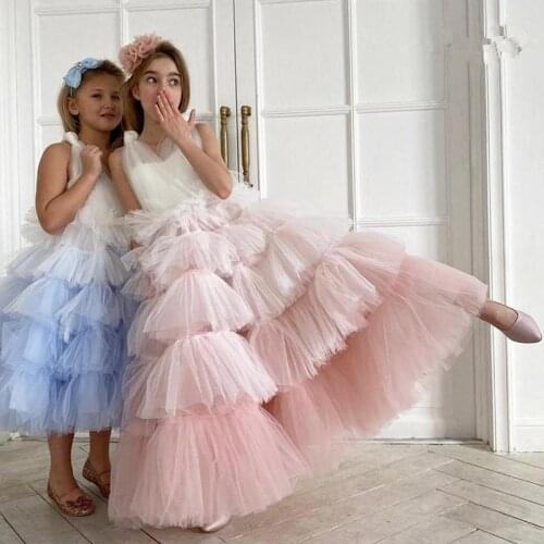 Gradient Tiered Flower Girl Dresses Tulle Layers Straps Evening Ball Gowns Kid Hot selling Celebrity Birthday Gowns