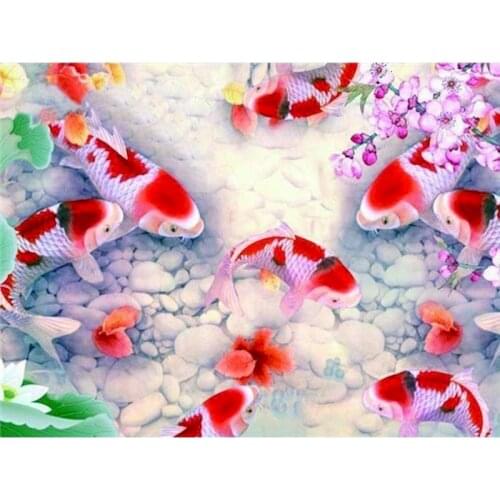 Gatyztory Frame Carp Diy Painting By Numbers Animal Canvas Colouring Handpainted Kits Gift 60×75cm Wall Decor