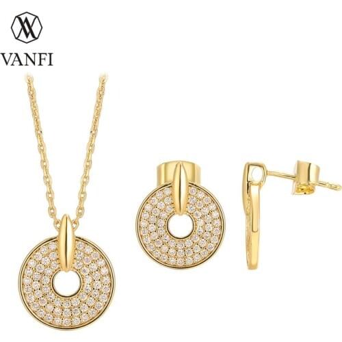 Kfvanfi new fashion beauty model gold color earrings and necklace sets white zircon stone gift for Valentines Day