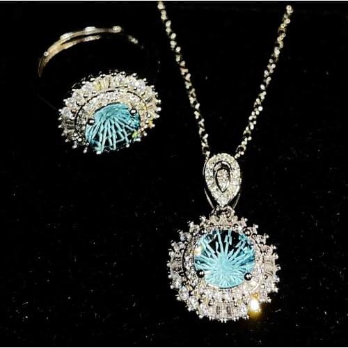 QTT Vintage Luxury Ring Necklace Set Rose Gold Silver Color Jewelry Sets For Women Ladies Round Zircon Stone Wedding Accessories