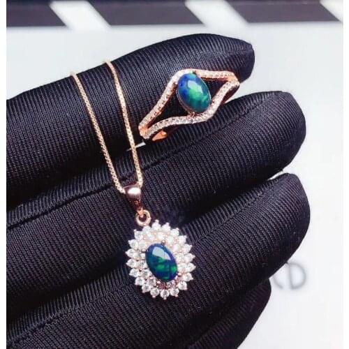 New Arrival Natural and Real Opal jewelry set Natural Real Opal 925 sterling silver 1pc pendant,1pc ring