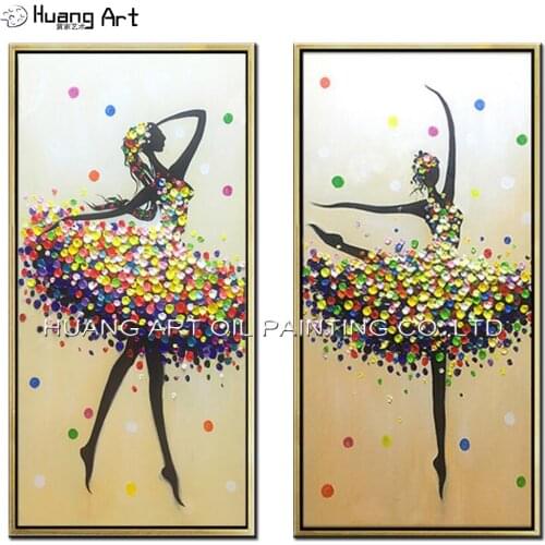 Hand Painted Beautiful Abstract Dancer Painting for Room Wall Decor Handmade Modern Knife Girl Ballet Oil Painting on Canvas Art