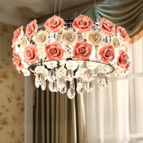 Modern Led Crystal Pendant Lights for Dining Room Girl Room Kitchen Pendant Lamp for Bedroom Restaurant Rose Hanging Lamp