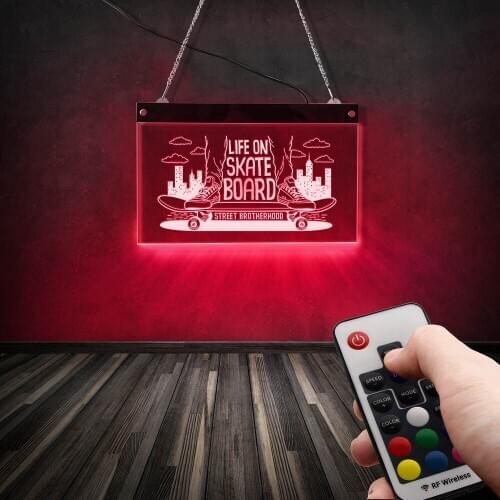 Life on Skate Board LED Neon Sign Street Brotherhood Lighting Room Decor Wall Lamp Skate Board Lover Gift Hanging Light