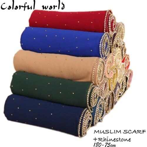 2020 New Product Diamond chiffon Women Long Hijab Scarf Muslim Lady Hijab Caps Islam Clothing Turkish Turban Shawl Headscarves