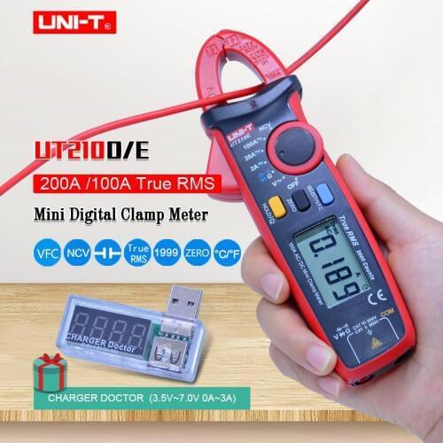 UNI-T Mini Digital Clamp Meter;UT210D/UT210E AC DC volt Amper ohm meter;True RMS Multimeter+USB voltage and current monitor