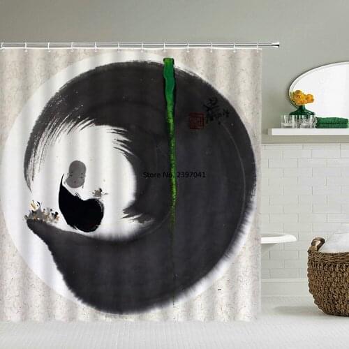 3d Waterproof Shower Curtains Chinese Buddha Bathroom Curtains With Hooks Decorative 180 * 240cm Polyester Cloth Bath Screen