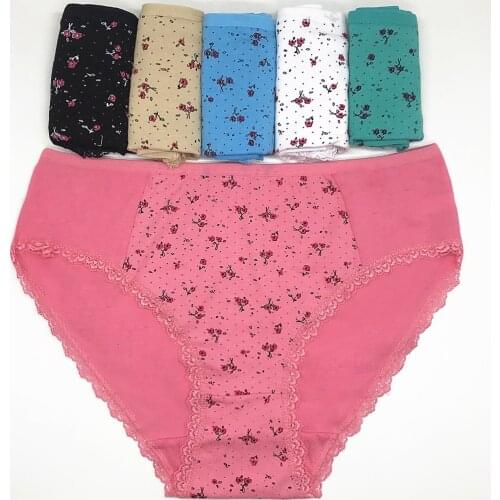 XXL-4XL 6PCS Cotton Underwear Womens Panties Set Comfort Underpants Female Floral Lace Briefs For Women Sexy Panty Bragas Mujer