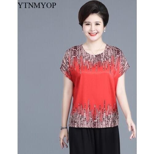 YTNMYOP Women Summer T-shirt Glossy Fashion Print Chiffon T-shirt Short Sleeve Plus Size 5XL Tops Female High Street Wear Tees
