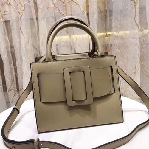 Buckle Design Fashion Women Genuine Leather Button Bag Capacity Luxury Shoulder Bags Multicolor Tote Classic Top-handle HandBag