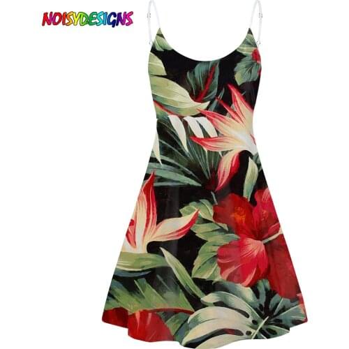 NOISYDESIGNS Summer Hawaiian Tropical Floral Print Sundress Women Mini Dress Sleeveless Sling Loose Dress For Women Dropshipping