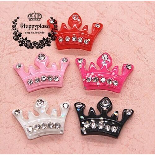 10pcs Mix Colors Kawaii Resin Crown Shiny Crystal Rhinestone Flatback Cabochon Charm DIY Hair Clip Decoration,19*27mm