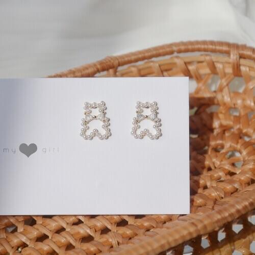 14k Real Gold Plated Fashion Jewelry Crystal Pearl Bear Exquisite Stud Earrings for Woman Holiday Party Elegant Earring