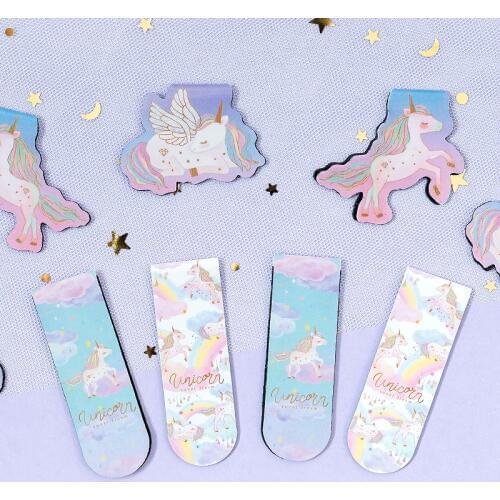 2pcs/set Kawaii Magical Unicorn Magnetic Bookmark Marker of Page School Office Supply Student Stationery Kids Gift