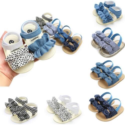 2020 Summer Newborn Infant Baby Girls Princess Bowknot Shoes Soft Sole PU Sandals Shoes Fit For 0-18M