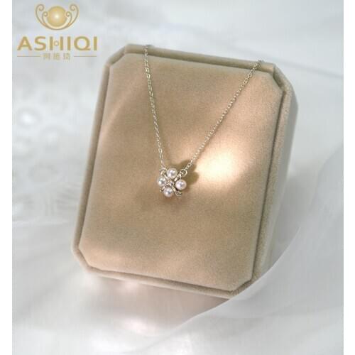 ASHIQI Natural Freshwater Pearl Clover 925 Sterling Silver Chokers Necklace for women Lucky present