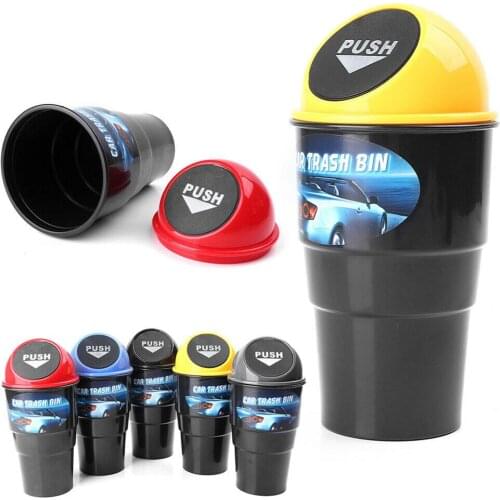 Car Mini Garbage Can Auto Creative Trash Can Vehicle Dust Holder Bin Box Spring Cover Universal Car Trash Can Accessories