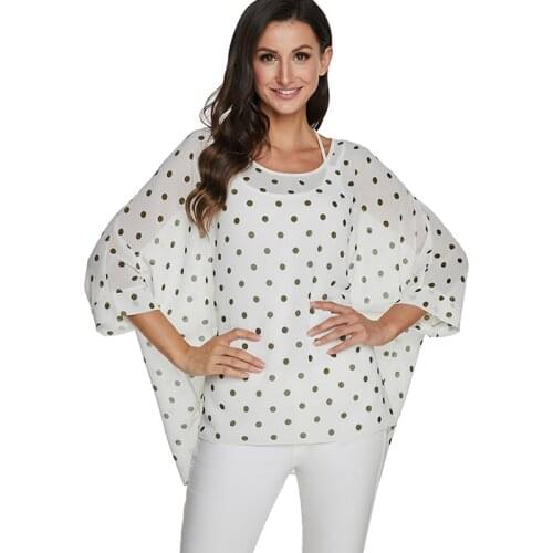 BHflutter White Blouse Shirt for Women 2020 Fashion Polka Dot Print Summer Blouses Casual Loose Chiffon Blouses Plus Size Blusas