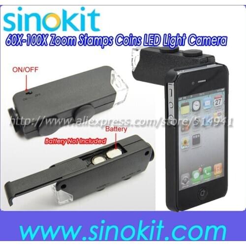Free Shipping 60X-100X Zoom Stamps Coins LED Light Camera Lens Microscope with case cover For iPhone MG810081-1IP