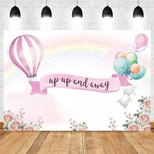 Hot Air Balloon Pink Girls Rainbow Backdrops Newborn Birthday Party Customize Background Rabbit Flowers Photography Photo studio