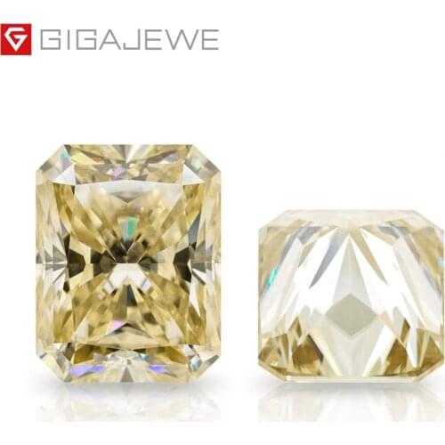 GIGAJEWE Champagne Radiant Cut Moissanite Loose Diamond Test Passed Gemstone For Jewelry Making Gift