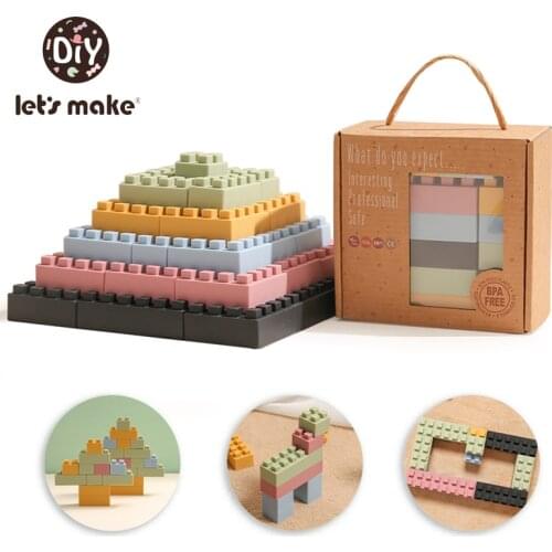 Lets make 20pcs Large Diy Silicone Building Blocks Classic Thick Figures Bricks Educational Sensory Stacking Blocks Kids Gift