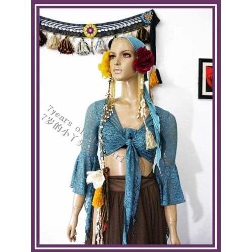 Lace Belly Dance Top Flamenco Korea Blouse With Trumpet Sleeves DI104