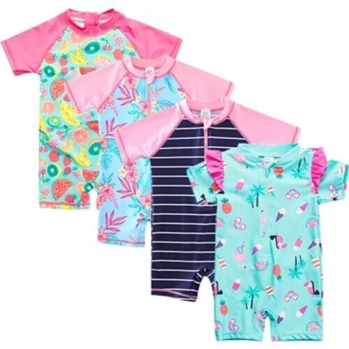 Summer Girl Swimwear Short Sleeve Nylon Beachwear And Swimming UPF Sun Protection Consume Baby Swimsuit