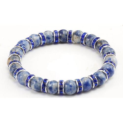 Fashion White and Blue Natural Stone Mens Bracelet Crystal Septa Bead Stretch Elastic Strand Bracelets Women Lucky Yoga Jewelry