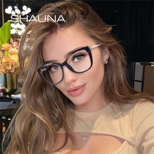 SHAUNA Retro Anti-Blue Light TR90 Cat Eye Women Optical Frame Fashion Spring Hinge Men Clear Lens Glasses Frame Computer Glasse