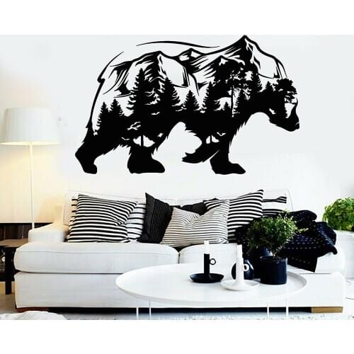 Bear in the jungle Vinyl Wall Decal Bear Forest Taiga Nature Predator Mountains Window Sticker Kids Room Bedroom Decor M325