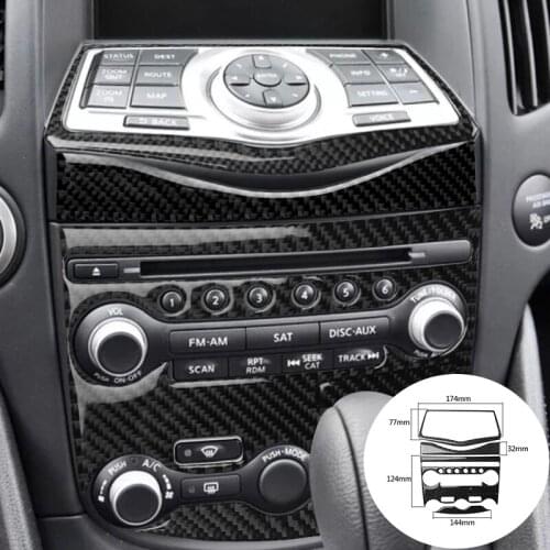 Real Carbon Fiber For Nissan 370Z Z34 2009-2019 Car Air Conditioning Frame Panel Multimedia Button Sticker Cover Car-Styling