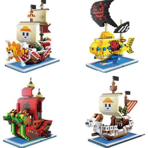 New One Piece Luffy Pirates Ship Diamond Nano Building Blocks Thousand Sunny Going Merry Snake Law Submarine Toy Bircks for Gift