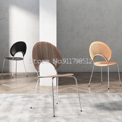 Solid wood dining chair home simple modern shell chair sun chair makeup chair Danish designer chair Nordic