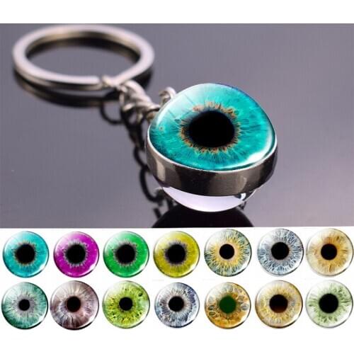 Charming Evil Eye Pattern Keychain Keyrings Handmade Keychain Women Men Gifts Fashion Glass Ball Jewelry Blue Human Eye Keyring