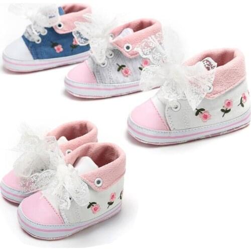 Autumn New Floral Lace Bowknot Baby Shoes Sneakers Soft Cotton Cute Flower Princess Toddler Infant Girls Shoes First Walkers