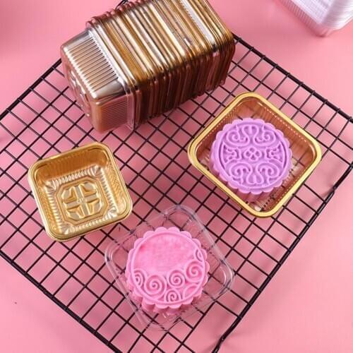 100Pcs Plastic Baking Egg Yolk Puff Container Mooncake Pastry Boxes Packing Case Moon Cake Trays Mooncake Package Box
