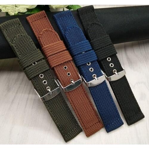 CARLYWET 16 18 20 22 24mm Black Green Blue Brown Watch Band Handmade Nylon Fabric Canvas For Omega Rolex Tudor Seiko Breitling