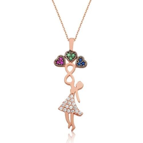 Silverlina Silver Three Heart Holding Girl Lady Necklace