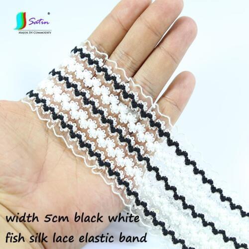 5cm Black White Fish Silk Lace Fashion Elastic Band Summer Skirt Webbing Cuffs Clothes Dress Bag Decoration Elastic Bands A0301F