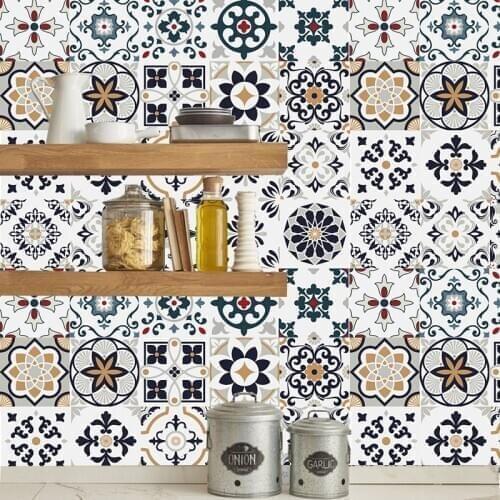 Mediterranean Pattern Vintage Victorian Moroccan Retro Mosaic Traditional PVC Tile Stickers Self-adhesive Wall Decor