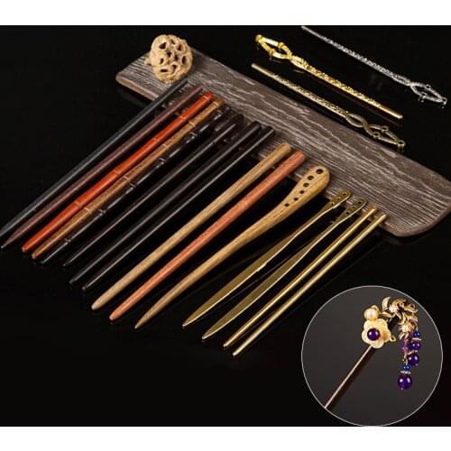 Antique Ebony Hairpin Carved Alloy Wood Hair Sticks Women Palace Chinese Clothing Sandalwood Chopsticks Hair Pins Handmade Jewe