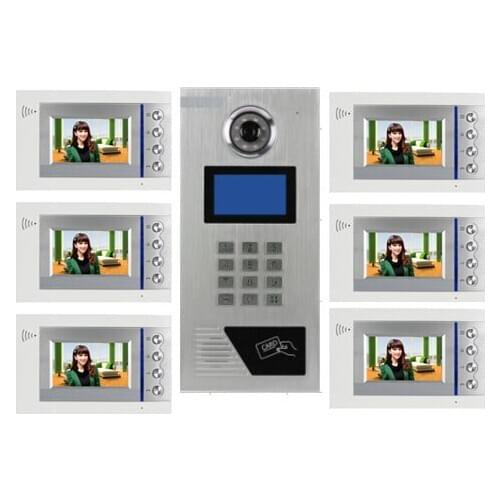 XinSILu Building Home security Video Intercom System 4.3" LCD Video Door Phone IR Home Video Doorbell For 6-Apartments 1 Doors