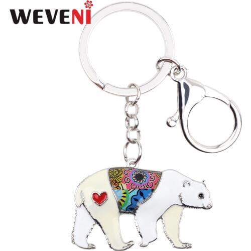 WEVENI Enamel Floral Sea Polar Bear Key Chain Women Girl Holder Gift Bag Charms Keychain Car key Wallet Halcyone Unique Jewelry
