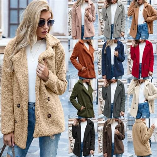 2021 Brand New Wholesale Button Lapel Loose Fleece Sweater Cardigan Sheep Woolen Coat Women