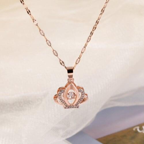 Trendy Cute Beating Heart Series Crystal Crown Pendant Women Necklace Ladies Elegant Party Jewelry Female Chokers Necklaces Gift