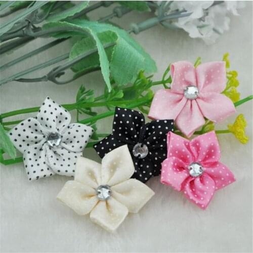 20pcs ribbon flower with stone Appliques wedding DIY craft Lots Mix U pick A017