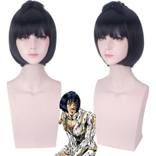 35cm 13.7" JoJos Bizarre Adventure Bruno Bucciarati Black purple BoBo Wigs Heat Resistant Synthetic Cosplay Costume Hair